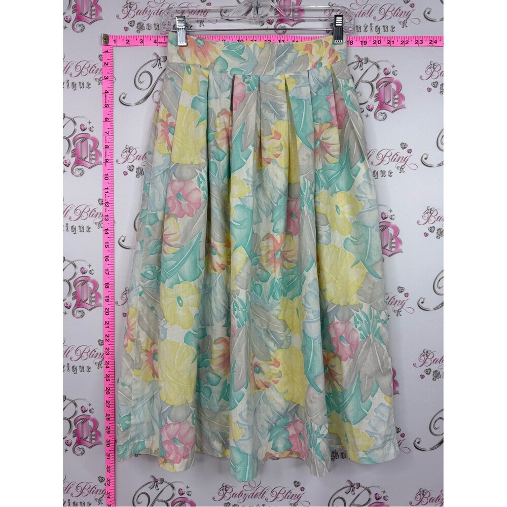 Skirt Vintage Pastel Floral Midi Skirt - Yellow, Mint & Pink